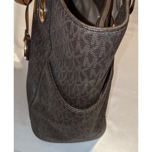 Michael Kors Signature Brown Coated Canvas Jet Set East West Tote Bag Purse - Picture 8 of 15
